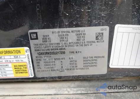 2013 GMC Acadia Slt-1 из США, поврежденный, VIN 1GKKVRKD3DJ217299